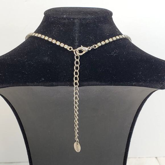 Claires Clear Rhinestone Necklace Dainty 8" Vtg Silver Tone - Picture 4 of 5